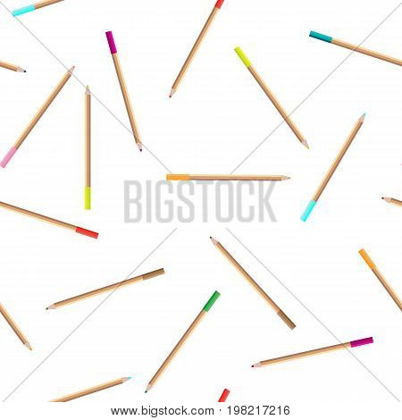 Color pencils semless pattern on white background. Back to school concept for web banners and creative design. Vector illustration
