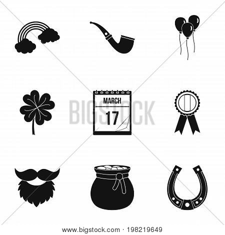 Irish holiday Patrick icon set. Simple style set of 9 irish holiday Patrick vector icons for web isolated on white background