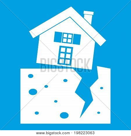 House after an earthquake icon white isolated on blue background vector illustration