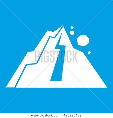 Rockfall icon white isolated on blue background vector illustration