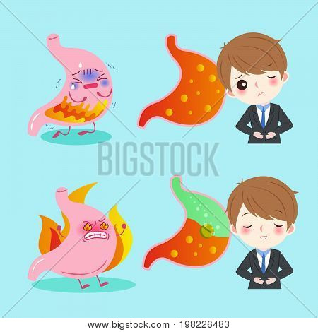 businessman with heartburn on the blue background