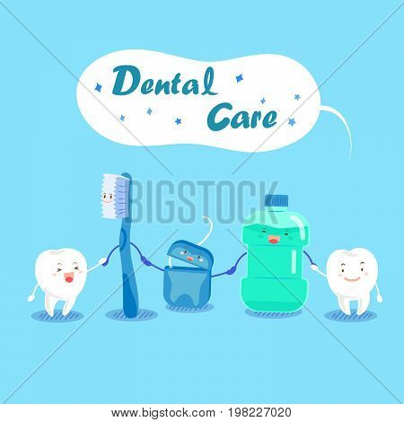 cute cartoon tooth with health concept on blue background