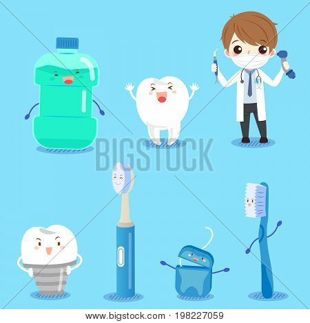 cartoon dector with tooh on the blue background