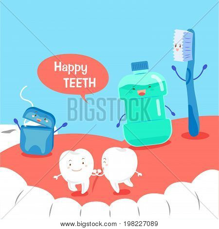 cute cartoon tooth with health concept on blue background