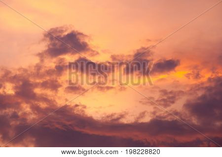 Beautiful fiery gole tone sunset on sky