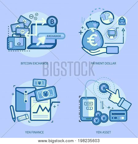 Currencies Conceptual Design | Set of great flat design illustration concepts for currency, business, finance and much more.