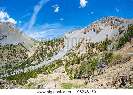 High Altitude Blue Lake In Idyllic Uncontaminated Environment Once Covered By Glaciers. Summer Adven