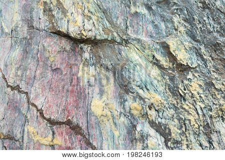 Close Up Of Colorful Rock Surface, Natural Background, Pattern And Texture. Metamorphic White Quartz