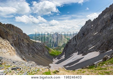 High Altitude Blue Lake In Idyllic Uncontaminated Environment Once Covered By Glaciers. Summer Adven
