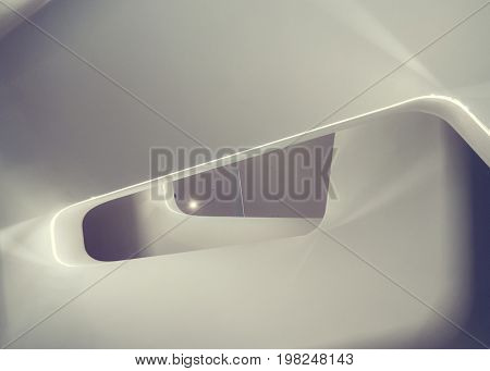 Seoul - July 2017: Futuristic interior of Dongdaemun Design Plaza. Staircase bottom view.