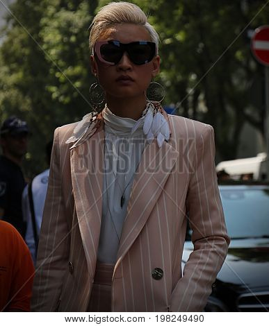 MILAN- 17 June 2017 Esther Quek on the street during the Milan Fashion Week