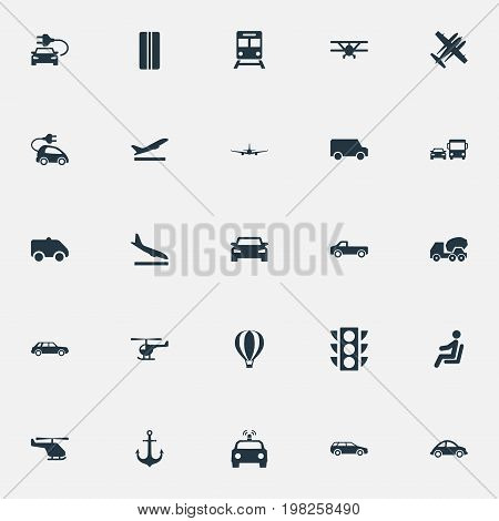Elements Aeration, Helicopter, Metro And Other Synonyms City, Downgrade And Helicopter.  Vector Illustration Set Of Simple Shipment Icons.