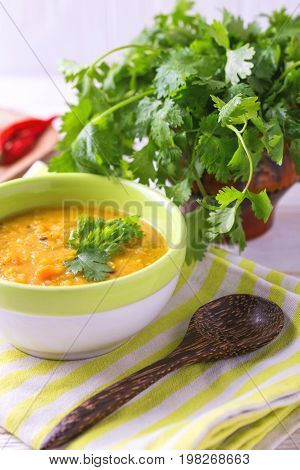 Masoor Dal - Indian Lentil Cream Soup. Curry Hyderabadi Khatti