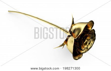 Gold rose 3D render on white background