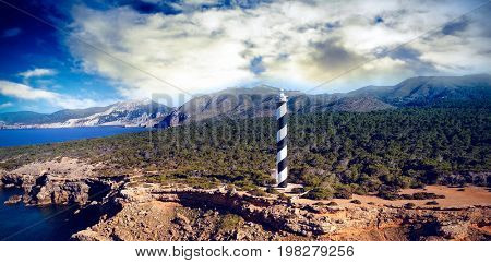 High angle view of a lighthouse on the coastline 