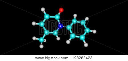 Pirfenidone is a medication used for the treatment of idiopathic pulmonary fibrosis or IPF. It works by reducing lung fibrosis. 3d illustration