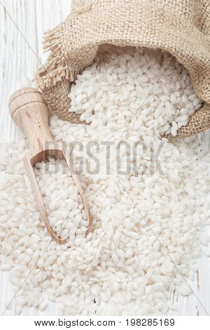Raw Organic Arborio Rice In A Bowl
