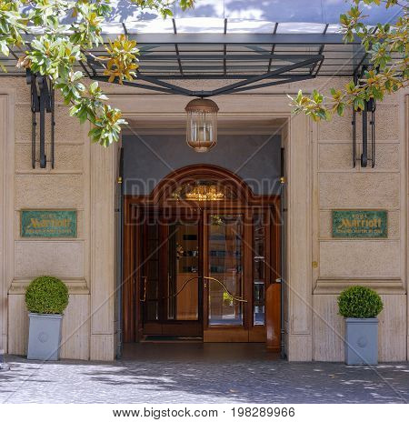 Rome Italy march 25 2017: main entrance of the Marriot Grand Hotel Flora located in the famous Via Veneto in Rome Italy