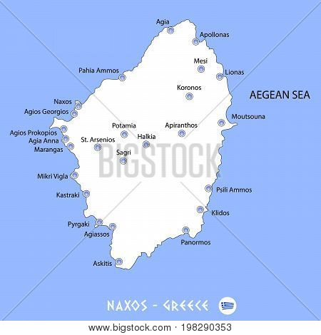 Island Of Naxos In Greece White Map And Blue Background Illustration