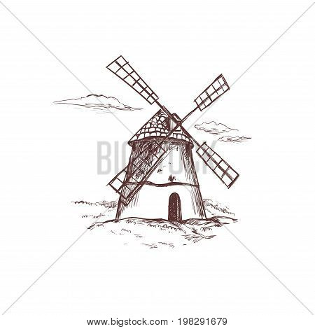 Windmill. Bakery shop collection. Vector hand drawn illustration.