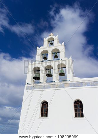 Greek orthodox church in Oia village on Santorini at Greece