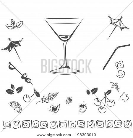 Cocktail icon set. Vector illustration of a silhouette.