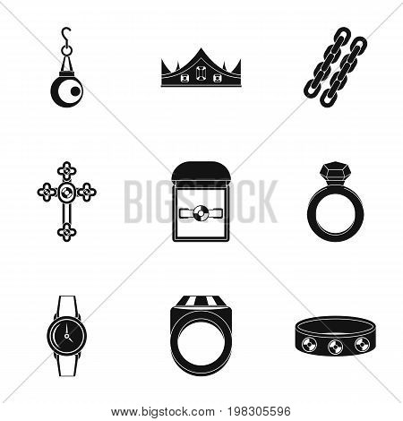 Bijouterie icon set. Simple style set of 9 jewelry vector icons for web isolated on white background