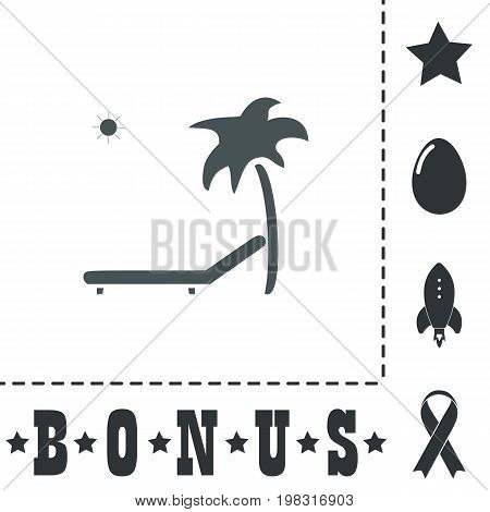 Tropical resort beach. Sunbed Chair. Simple flat symbol icon on white background. Vector illustration pictogram and bonus icons
