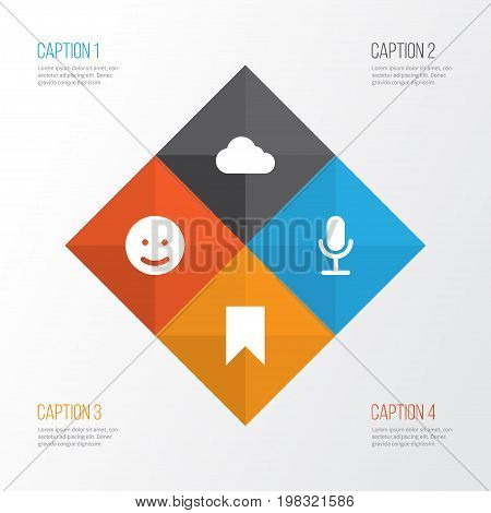 Media Icons Set. Collection Of Smile, Overcast, Video Chat And Other Elements