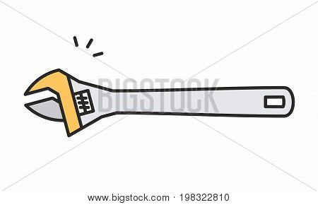 Wrench line icon on white background. Vector illustration.