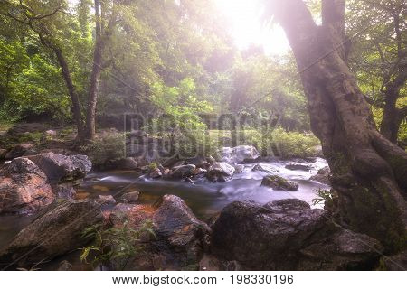 Beautiful waterfalls in national park in Thailand. Khlong Lan Waterfall Kamphaengphet Province