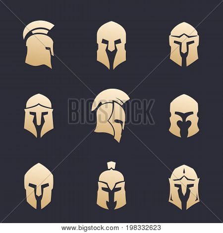 helmets set, spartan, greek, roman armor, eps 10 file, easy to edit