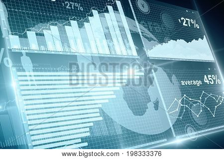 Abstract blue business media hologram. Technology and network concept. 3D Rendering
