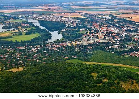 Lovosice, Czech Republic - July 05, 2017: Lovosice City With European River Labe When Viewed From Lo