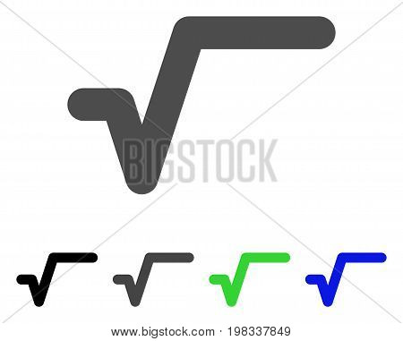 Sqrt flat vector icon. Colored sqrt, gray, black, blue, green pictogram versions. Flat icon style for application design.