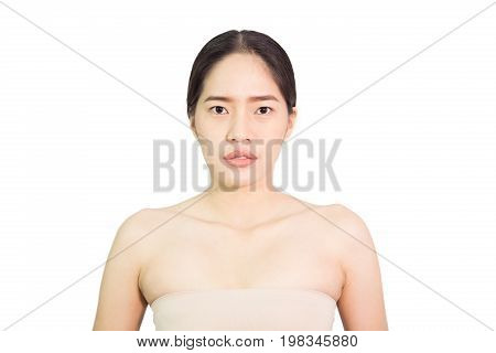 Beautiful young Asian woman face , clean skin and spa concept , isolated on white background