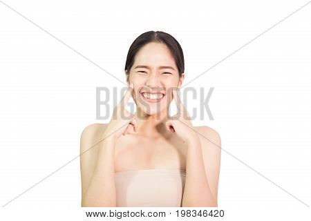 Beautiful young Asian woman face , clean skin and spa concept , isolated on white background