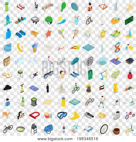 100 active life icons set in isometric 3d style for any design vector illustration