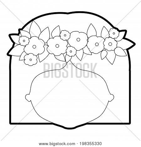 sketch silhouette of caricature faceless woman with straigh short hairstyle and crown decorate with flowers vector illustration