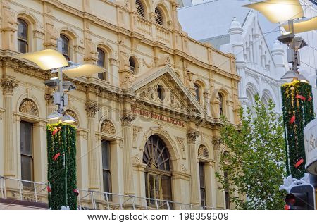 Upper floor facade of McNess Royal Arcade - Perth, WA, Australia, 7 January 2013