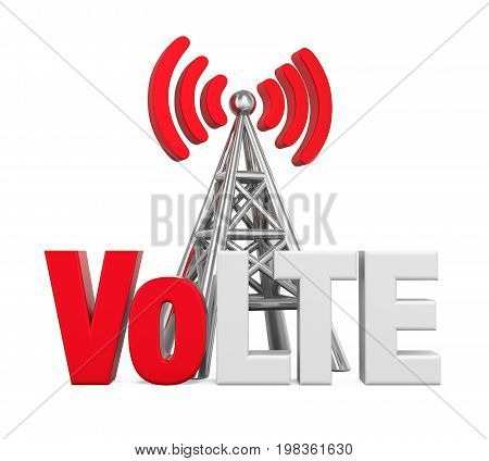 Voice over LTE Sign with Metal Antenna isolated on white background. 3D render