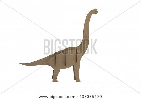 diplodocus made out of cardboard. paper dinosaur toy isolated on white background