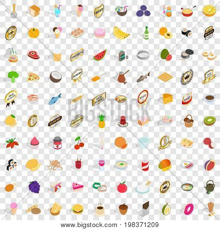 100 food and cooking icons set in isometric 3d style for any design vector illustration