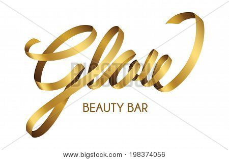 Beauty bar vector logo made of a golden ribbon