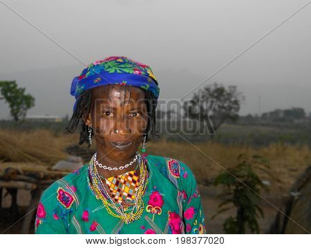 Portrait of tattooed Mbororo aka Wodaabe tribe woman - 01-03-2014 Poli Cameroon