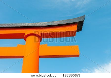 Torii or holy red gate the building for holy area such as public temple in Japan