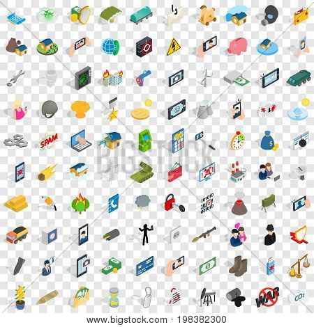 100 progress icons set in isometric 3d style for any design vector illustration