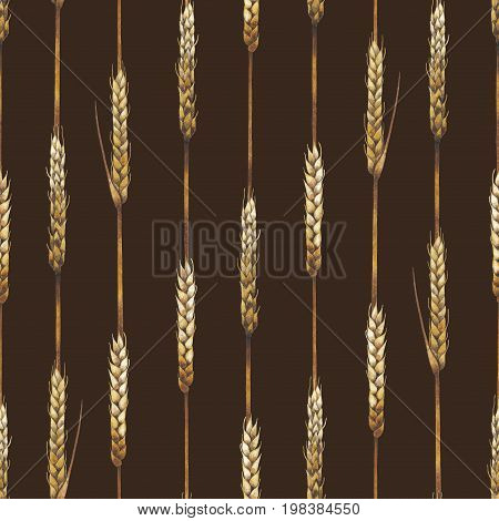 Watercolor malt seamless pattern. Hand painted design with cereals