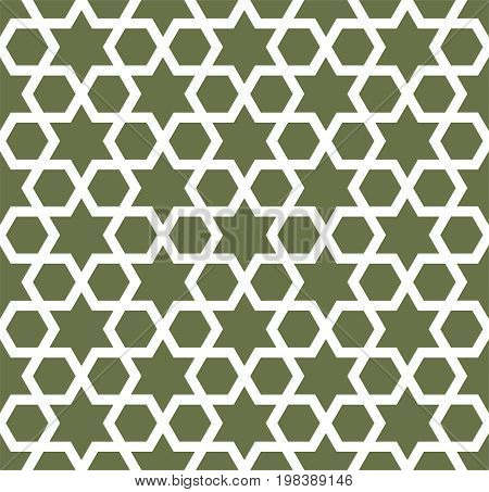Seamless arabic ornament with stars pattern, dark green