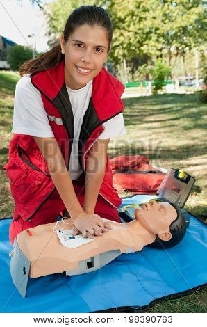 Member Of First Aid Performing Cpr, Color Image, Selective Fous, Close Up